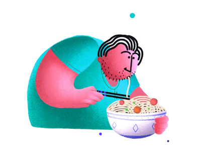 Eat eat repeat! animation character design food loop motion noodle procreate