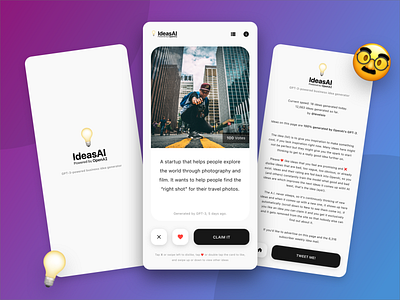 IdeasAI Mobile App Concept ai app artificial intelligence concept design gpt 3 idea generator minimalist mobile app ui concept ui design