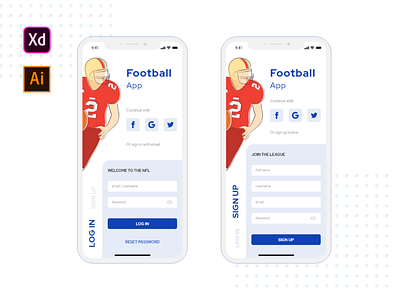 Football Login & Signup Concept football app login page mobile app signup page ui concept ui design