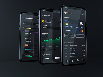 Virtual Card App - Digital Wallet | UI Design Dark Mode adobe xd android design design ui figma finance app payment app ui design uiux wallet