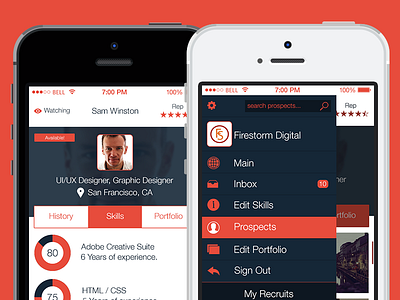 Recruit Me Display blue ios7 menu mobile orange profile white