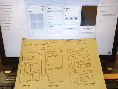 Hand sketch and wireframe of a To-do list app design design figmadesign ui ux