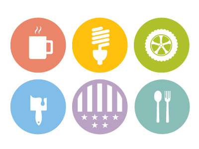 Icons america coffee fork icons illustration lightbulb paintbrush spoon tire