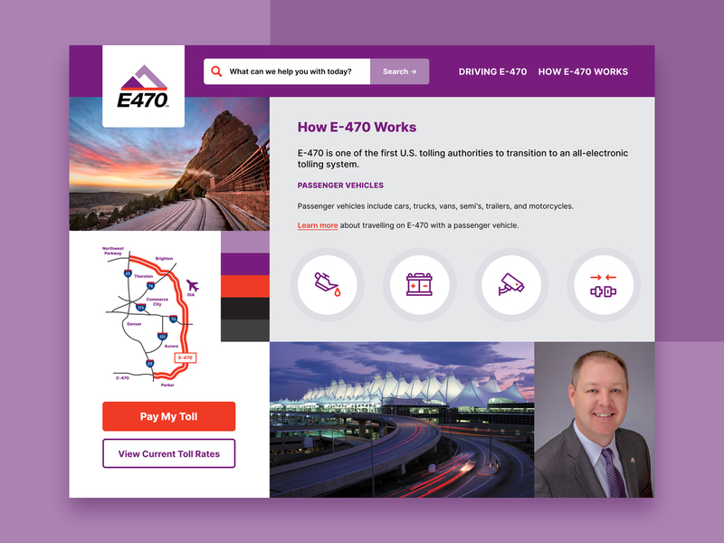 E-470 Mood Board beltway colorado denver dia discovery highway ideation moodboard orange purple research tollroad ui ux ui uxui