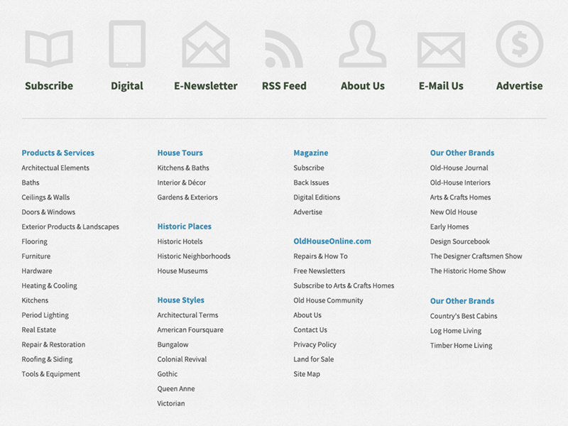 OldHouseOnline — Footer footer interactive interface icons website oho