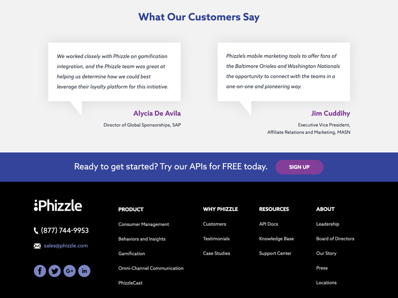 Phizzle — Footer testimonial purple user interface ui ux website footer