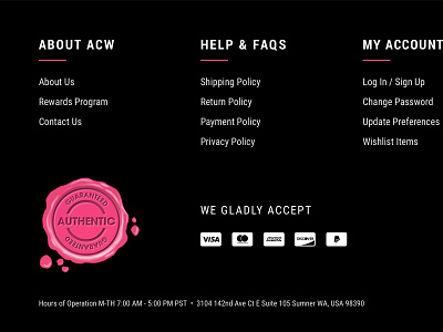 ACW — Footer black cosmetics ecommerce footer makeup pink ui user interface ux website