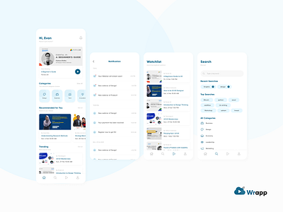 Wrapp - Webinar App (01/03) category page mobile app design notification search ui design ux design webinars