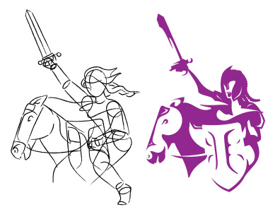 Fall 2020 - Sketches armor battle girl horse illustration rough shield sketch sword vector warrior