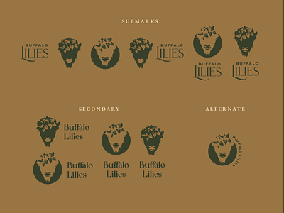 Buffalo Lilies - 02 alternates beauty bison brand branding buffalo crown design fashion feminine floral flower identity lilies lily lockups logo system vector