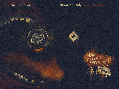 FF2022 | Day 10 - Fortune Teller crystal ball fall fish fortune fright halloween illustration jelly jellyfish retro shark supply teeth texture trap underwater