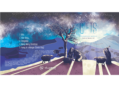 Gifts Willowbrook EP album beam christmas church ep gifts illustration light shadow sheep shepherds stars texture tree vector