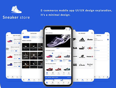 Sneaker Store - Mobile App UI Kit abstract app design background blue branding creative design design fashion footwear graphic design illustration mockup nike photoshop sell shop sneakers uidesign uiux web design