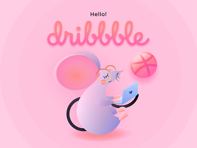 Hello dribbble! design hello dribbble illustration mouse pink vector