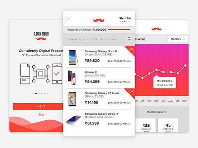 Loan Application banking cta financial fintech loan mobile phone mockup monthly report onboarding online shop red stats