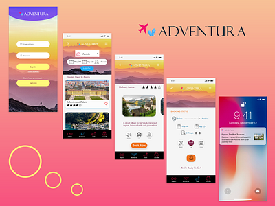 Adventura - Travel Application adobexd app appdesign branding design travelapp ui ux xddailychallenge