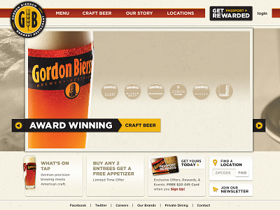 Gordon Biersch beer menu restaurant ui ux web