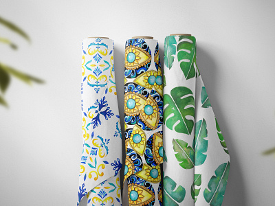 Summer vibes - fabric collection azulejos eye fabric collection fabric design leaves pattern portugal summer vibes sun surface pattern surface pattern design tilesmanufacturer