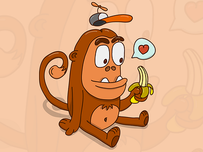 Monkey Love Story Dribbble animal banana cap illustration love love story monkey romance
