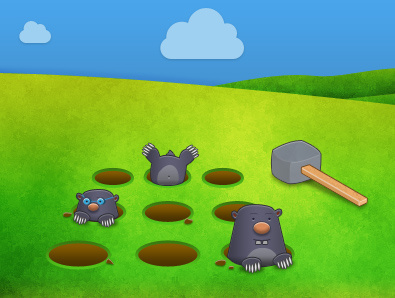 Whack-a-mole animal character game grass hammer illustration mole