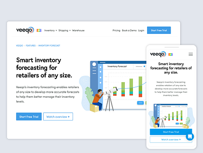 Veeqo's Inventory Forecast Feature character design digital illustration forcasting illustration process inventory inventory management inventory management software marketing website saas landing page saas website shipping thumbnail vector vector illustrator website illustration