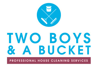 Two Boys & a Bucket branding broom bucket burgundy cyan futura icon identity logo maid mark mop