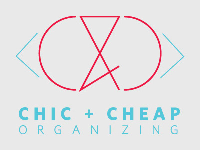 Chic + Cheap Organizing Concept angles branding concept cyan graphics icon logo mark organizing red shapes simple