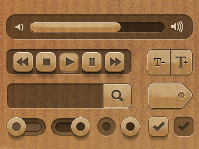 UI Set buttons cardboard search bar slider switches ui set