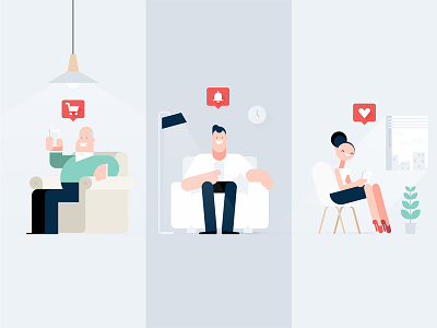 Notifications app character flat illustration lounge mobile notification styleframe