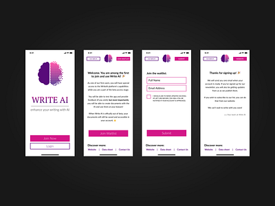 Write AI - Mobile App Design Concept ai app app design branding design ui user flow ux writing