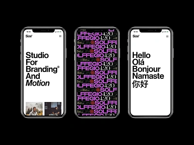 Studio Size — Mobile&Motion animated art direction branding clean grid layout mobile mobile ui motion neue haas grotesk simple size typography ui