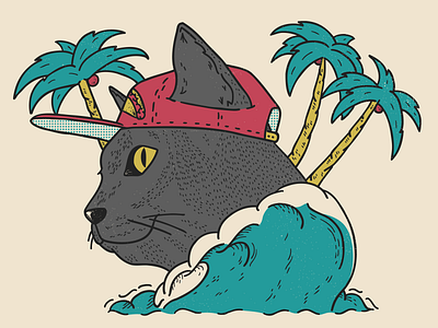 Taco el Gato beach cat fun gato hat illustration kitten kitty mexico palmtree playa