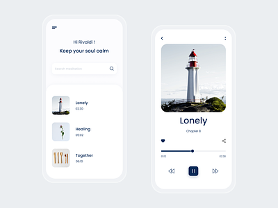 Meditation App app clean clean design clean ui design health meditation mental mental health mobile mobile app mobile app design mobile design mobile ui simple therapy ui ux white white space