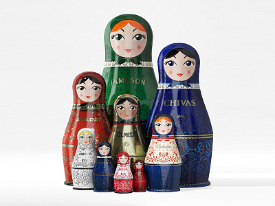 Pernod Ricard Rouss family 3d nesting dolls