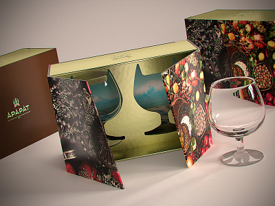 Glasses gift box 3d ararat brandy packaging