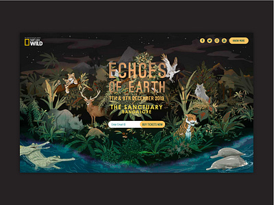 Echoes Of Earth Desktop Website | Music Festival animals art color concert design desktop flat illustration leaves music music festival typography ui ux web website
