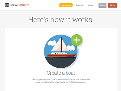 CrewConnect: How It Works Page boats explainer page how it works icons illustration marketing site nautical sailing ui ux
