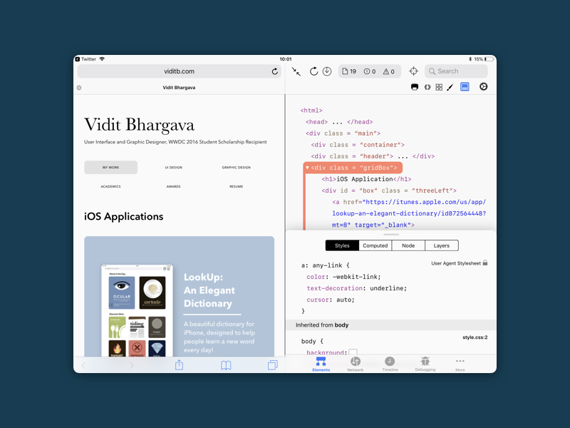 Safari Web Inspector for iPad by Vidit Bhargava on Dribbble