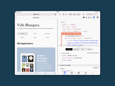 Safari Web Inspector for iPad ipad ui safari ui ui design web design