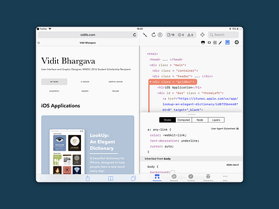 Safari Web Inspector for iPad