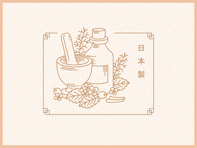 Herb art bottle flower food fruit herb japan label line natural pattern vietnam