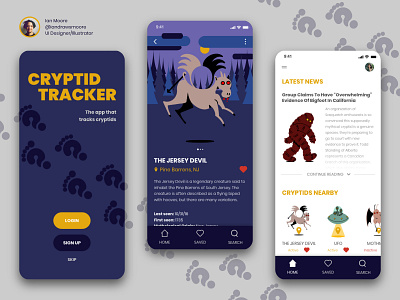 Cryptid Tracker, The Jersey Devil app branding design illustration logo ui