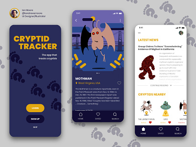 Cryptid Tracker, Mothman app branding design illustration logo ui