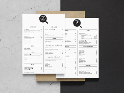 Z Bistro Menu Design