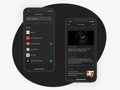 Lector. Dark Theme mode app dark mode design minimal mobile app mobile design mobile ui news app rss typography ui