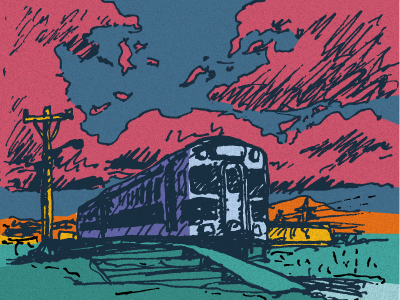 Tram 1 art colour digital evening fineart illustration illustrator ink pen sunset train trains