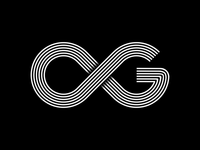 OG infinity black character design flat icon infinity lettering lines logo loop minimal og typography vector white