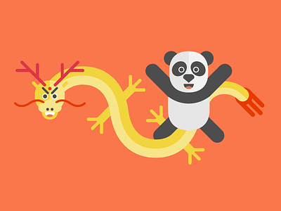 Dragon And Panda art flat fun illustration mascot