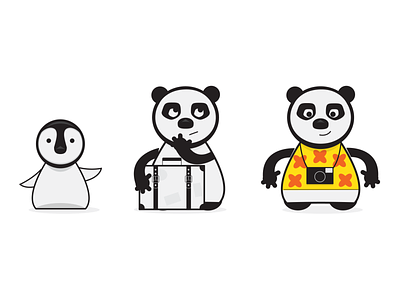 Penguin & Panda character illustration throwback vector