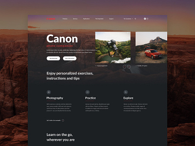 Canon - The world will change app canon concept darkui dslr explore figma grey minimal photo photography practice red redesign slider ui uidesign userinterface web webdesign